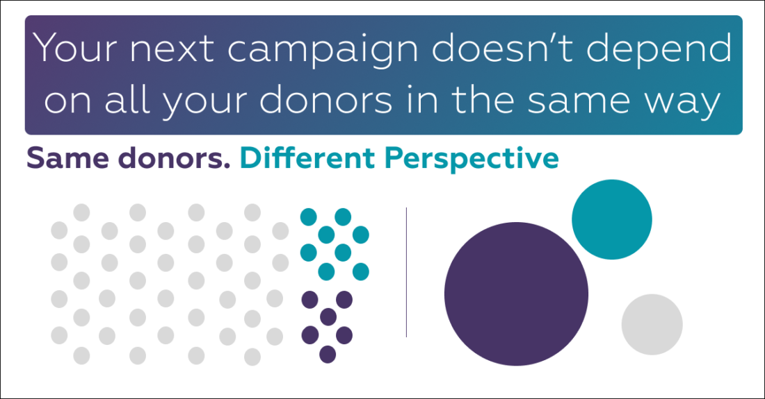 Donor groups shown as equal-sized dots beside differently sized circles, illustrating that campaign revenue depends more heavily on some donors than others.
