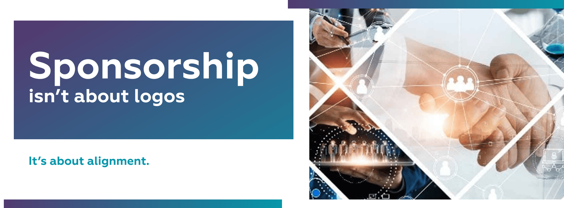 Business professionals interacting with digital network graphics, representing corporate relationships and sponsorship alignment.
