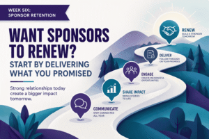 Sponsor retention roadmap: communicate, share impact, engage, deliver, and renew.