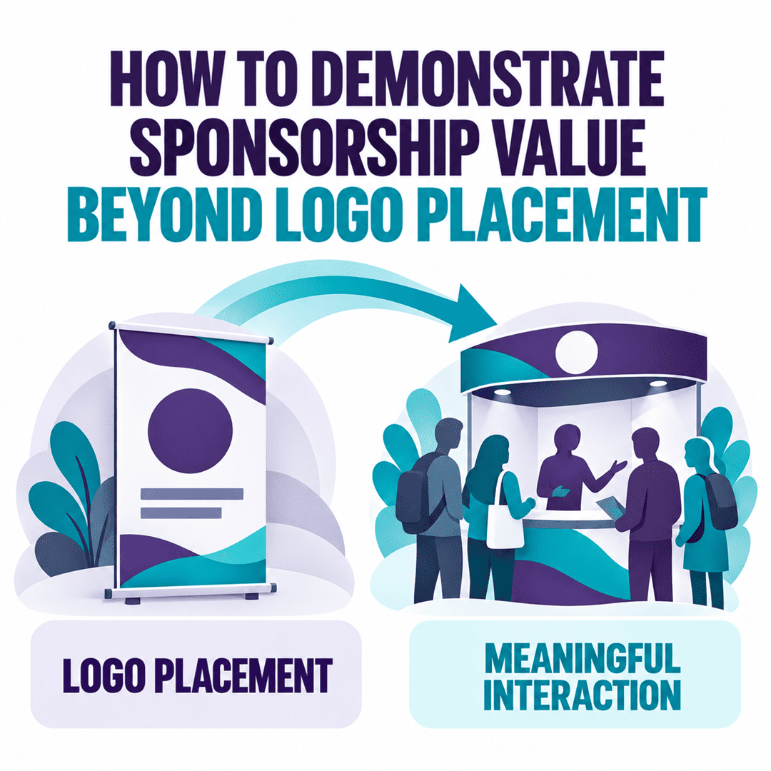 Comparison of sponsor logo placement with meaningful interaction at an event booth.